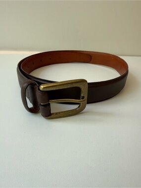 Calvin Klein Dark Brown Leather Belt with Brass Buckle